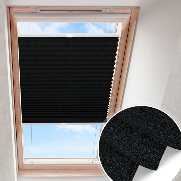 Dachfensterplissee Schwarz nach Maß | blickdicht metallisierend B0162