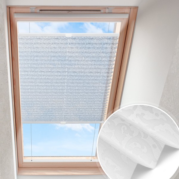 Dachfensterplissee Weiß nach Maß | verspannt blickdicht gemustert B0026